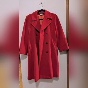 Harve Benard by Benard Holtzman Red 100% Wool Knee Length Pea Coat sz 6 Vintage